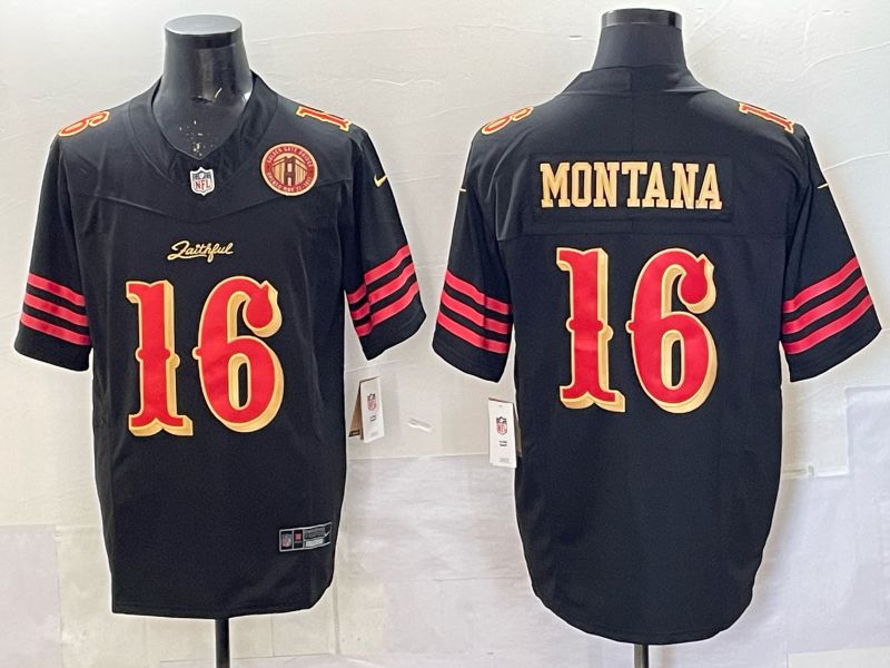 Men 2025 San Francisco 49ers #16  Montana black 5th generation Nike Limited NFL Jersey style  0018
